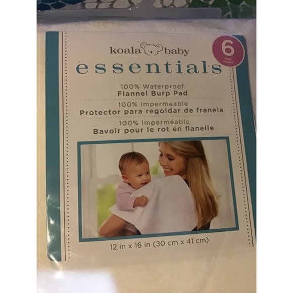 Koala Baby Essentials Waterproof Flannel Burp Pads 12” x16” Pack of 6 New - Picture 2 of 2